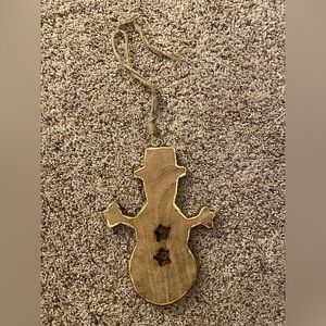 Wooden & Metallic Trim Snowman | Hanging Holiday Home Decor Ornament